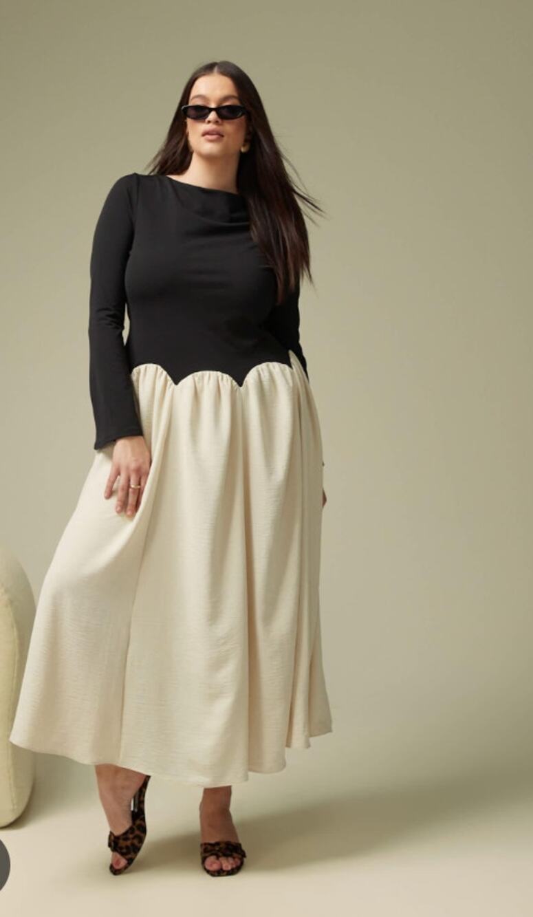 NWT ASOS Curve Long Sleeve Scallop Color Block Midi Dress sz 14